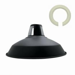 Metal Barn Slotted Easy Fit Lampshades (Color: Black white inner)