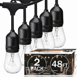 SUNTHIN 2 Pack 48FT Outdoor String Lights with 11W Dimmable Edison Bulbs (pack_case_count: 2 Sets of 2)