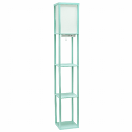 Simple Designs Floor Lamp Etagere Organizer Storage Shelf with 2 USB Charging Ports, 1 Charging Outlet and Linen Shade (Color: Aqua)