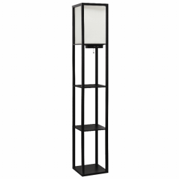 Simple Designs Floor Lamp Etagere Organizer Storage Shelf with 2 USB Charging Ports, 1 Charging Outlet and Linen Shade (Color: Black)