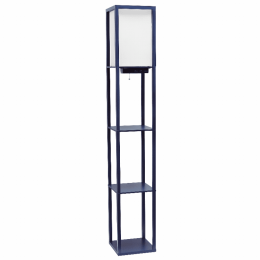 Simple Designs Floor Lamp Etagere Organizer Storage Shelf with 2 USB Charging Ports, 1 Charging Outlet and Linen Shade (Color: Navy)