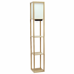 Simple Designs Floor Lamp Etagere Organizer Storage Shelf with 2 USB Charging Ports, 1 Charging Outlet and Linen Shade (Color: Tan)