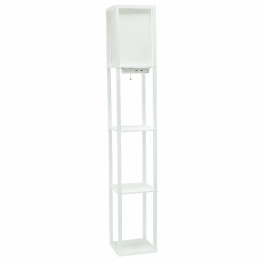 Simple Designs Floor Lamp Etagere Organizer Storage Shelf with 2 USB Charging Ports, 1 Charging Outlet and Linen Shade (Color: White)