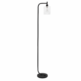 Simple Designs Modern Iron Lantern Floor Lamp with Glass Shade (Color: Black)