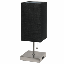 Simple Designs Petite Stick Lamp with USB Charging Port and Fabric Shade (Color: BLACK SHADE/BRUSHED NICKEL BASE)
