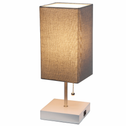 Simple Designs Petite White Stick Lamp with USB Charging Port and Fabric Shade (Color: GRAY SHADE/WHITE BASE)