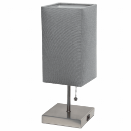 Simple Designs Petite Stick Lamp with USB Charging Port and Fabric Shade (Color: GRAY SHADE/BRUSHED NICKEL BASE)