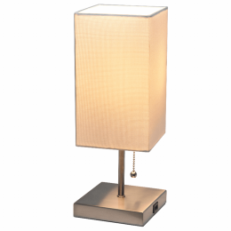 Simple Designs Petite Stick Lamp with USB Charging Port and Fabric Shade (Color: WHITE SHADE/BRUSHED NICKEL BASE)
