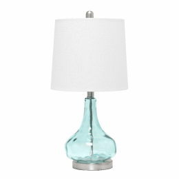 Lalia Home Rippled Glass Table Lamp with Fabric Shade (Color: Clear blue)