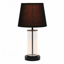 Simple Designs Encased Metal and Clear Glass Table Lamp (Color: Black/clear glass/black shade)