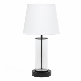 Simple Designs Encased Metal and Clear Glass Table Lamp (Color: Black/clear glass/white shade)