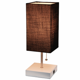 Simple Designs Petite White Stick Lamp with USB Charging Port and Fabric Shade (Color: BLACK SHADE/WHITE BASE)