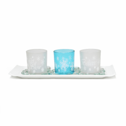 Elegant Designs Winter Wonderland Candle Set of 3 (Color: Blue/frosted)