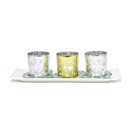 Elegant Designs Winter Wonderland Candle Set of 3 (Color: Gold/silver)