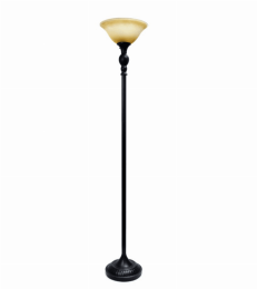 Lalia Home Classic 1 Light Torchiere Floor Lamp with Marbleized Glass Shade (Color: Restoration Bronze/Amber Shade)