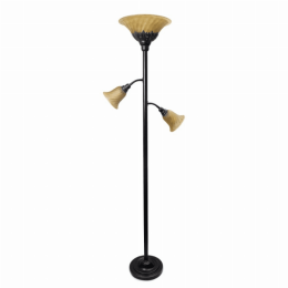 Lalia Home Torchiere Floor Lamp with 2 Reading Lights and Scalloped Glass Shades (Color: Restoration Bronze/Amber Shades)