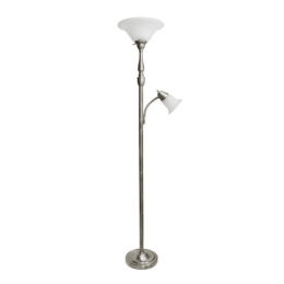 Lalia Home Torchiere Floor Lamp with Reading Light and Marble Glass Shades (Color: Antique Brass/White Shades)