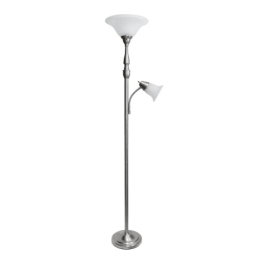 Lalia Home Torchiere Floor Lamp with Reading Light and Marble Glass Shades (Color: Brushed Nickel/White Shades)