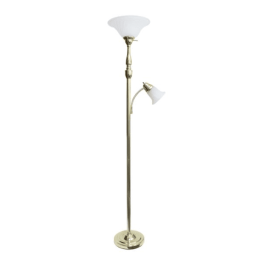 Lalia Home Torchiere Floor Lamp with Reading Light and Marble Glass Shades (Color: Gold/White Shades)