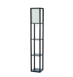 Lalia Home Column Shelf Floor Lamp with Linen Shade (Color: Black)