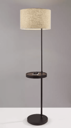 Matte Black Metal Floor Lamp With Wireless Charging Task Shelf (Color: Black)