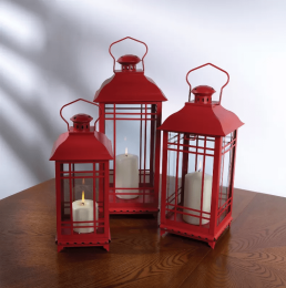 Lantern (Set of 3) 14"H, 17"H, 20"H Metal/Glass (Color: Style2)