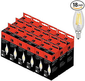Lenawee LEN-41117-UL 4W Filament Candle Flame Tip E12 2700K Light Bulb (Color: Clear)