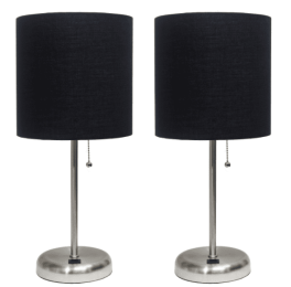 LimeLights Stick Lamp with USB charging port and Fabric Shade 2 Pack Set (Color: Brushed  Steel/Black)