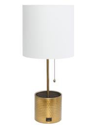 Simple Designs Hammered Metal Organizer Table Lamp with USB charging port and Fabric Shade (Color: Gold)