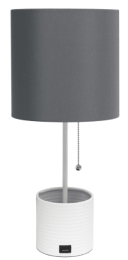 Simple Designs Hammered Metal Organizer Table Lamp with USB charging port and Fabric Shade (Color: White)
