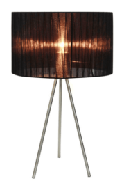 Simple Designs Brushed Nickel Tripod Table Lamp with Pleated Silk Sheer Shade (Color: Brushed Nickel/Black)