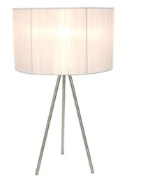 Simple Designs Brushed Nickel Tripod Table Lamp with Pleated Silk Sheer Shade (Color: Brushed Nickel/White)