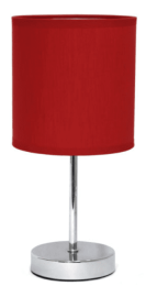 Simple Designs Chrome Mini Basic Table Lamp with Fabric Shade (Color: Chrome/Red)