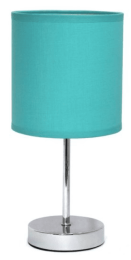 Simple Designs Chrome Mini Basic Table Lamp with Fabric Shade (Color: Chrome/Blue)