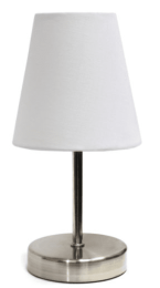 Simple Designs Sand Nickel Mini Basic Table Lamp with Fabric Shade (Color: Sand Nickel/White)