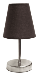 Simple Designs Sand Nickel Mini Basic Table Lamp with Fabric Shade (Color: Sand Nickel/Brown)