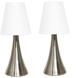 Elegant Designs Modern Leather Table Lamps with White Fabric Shades (Set of 2) (Color: Brushed Nickel/White)