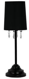 Simple Designs 		Table Lamp with Fabric Shade and Hanging Acrylic Beads (Color: Black)
