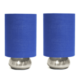 Simple Designs Gemini 2 Pack Mini Touch Lamp with Brushed Nickel Base and Fabric Shades (Color: Brushed Nickel/Blue)
