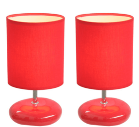 Simple Designs Stonies Small Stone Look Table Bedside Lamp (Set of 2) (Color: Red)