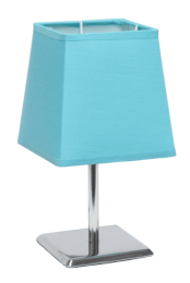 Simple Designs Mini Chrome Table Lamp with Squared Empire Fabric Shade (Color: Blue)