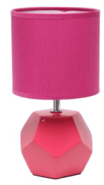 Simple Designs Round Prism Mini Table Lamp with Matching Fabric Shade (Color: Pink)
