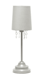 Simple Designs 		Table Lamp with Fabric Shade and Hanging Acrylic Beads (Color: Gray)