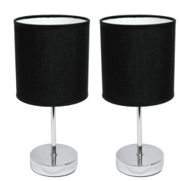 Simple Designs Chrome Mini Basic Table Lamp with Fabric Shade (Set of 2) (Color: Chrome/Black)