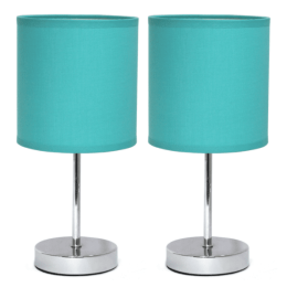 Simple Designs Chrome Mini Basic Table Lamp with Fabric Shade (Set of 2) (Color: Chrome/Blue)
