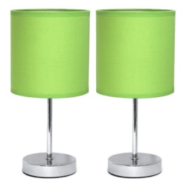 Simple Designs Chrome Mini Basic Table Lamp with Fabric Shade (Set of 2) (Color: Chrome/Green)