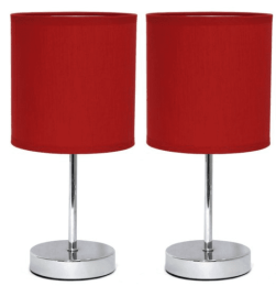 Simple Designs Chrome Mini Basic Table Lamp with Fabric Shade (Set of 2) (Color: Chrome/Red)