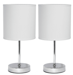 Simple Designs Chrome Mini Basic Table Lamp with Fabric Shade (Set of 2) (Color: Chrome/White)