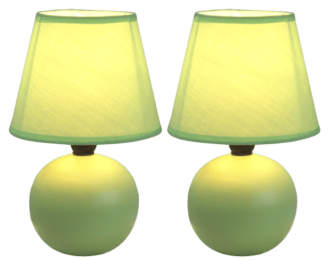 Simple Designs  Mini Ceramic Globe Table Lamp 2 Pack Set (Color: Green)