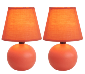 Simple Designs  Mini Ceramic Globe Table Lamp 2 Pack Set (Color: Orange)